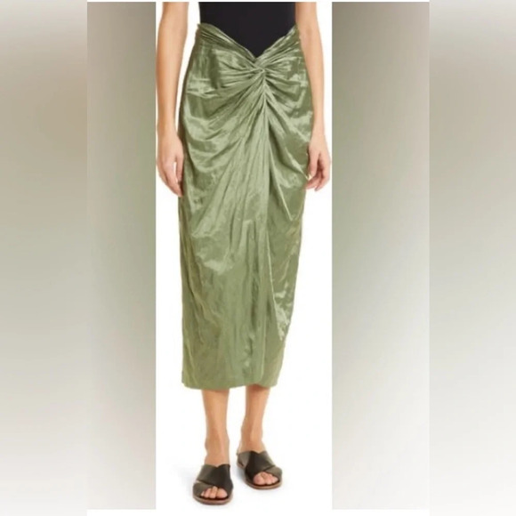 Vince Metallic Twist Front Cotton Blend Skirt in Green - Picture 3 of 10